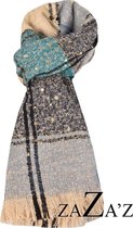 blauwe sjaal- grote ruit - natuurlijke materialen-langwerpig