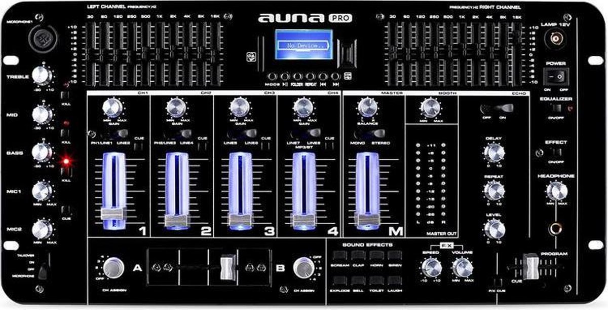 Auna Pro Kemistry 3BK 4-Kanal DJ-Mixer - Bluetooth - USB - Zwart | bol.com