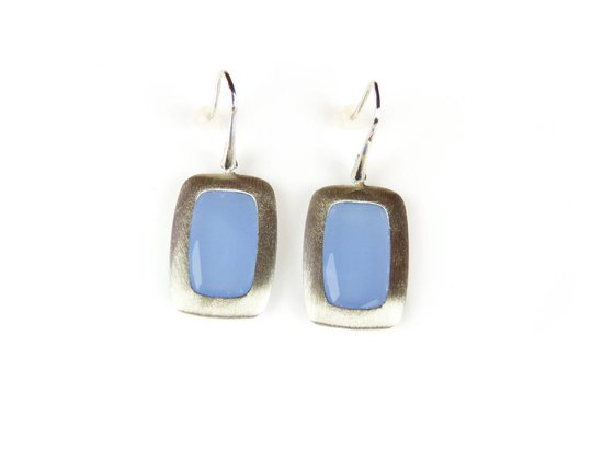 Zilveren oorringen oorbellen Model Color Power gezet met lichtblauwe stenen