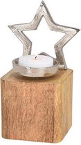 Kaarsen houder kandelaar STER, Metaal / Mangohout (22 cm)