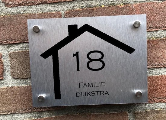 Naambordje voordeur 15 x 20 cm RVS look nummer en naam in huis | bol.com