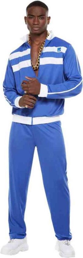 Smiffy's - Tokkie Trainingspak Nelis - Man - Blauw, Wit / Beige - XL - Carnavalskleding - Verkleedkleding
