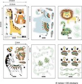 Kinderkamer | Set van 30 Muurstickers Jungle Dieren | Giraf, Leeuw, Zebra, Tijger