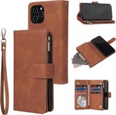 Luxe Telefoonhoesje voor Apple iPhone 12 Mini | Hoogwaardig Leren Bookcase | Lederen Wallet Case | Luxe Uitstraling | Pasjeshouder 6 stuks | Portemonnee | Rits | Cognac Bruin