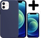 Hoesje Geschikt voor iPhone 12 Mini Hoesje Siliconen Case Hoes Met Screenprotector - Hoes Geschikt voor iPhone 12 Mini Hoes Cover Case - Donkerblauw