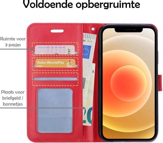 Étui iPhone 12 Pro Max Case Book Case avec protecteur d'écran encoche fermée - rouge