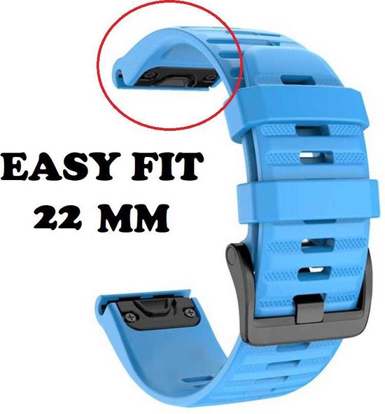 Firsttee - Siliconen Horlogeband - EASY FIT - Voor GARMIN - LICHTBLAUW - 22 MM - Horlogebandjes - Sporthorloge - Easy Click - Garmin - S60 - S62 - Fenix 5 - Forerunner 935 - Fenix 6 (Pro) - Horloge bandje - Golfkleding - Golf accessoires - Cadeau