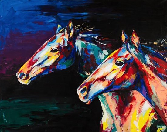 Bedrukt portret van geschilderde paarden Canvas 100 x 80 cm