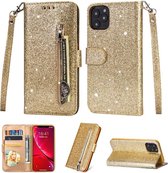 Glitter Bookcase voor Apple iPhone 12 Pro | Hoogwaardig PU Leren Hoesje | Lederen Wallet Case | Telefoonhoesje | Pasjeshouder | Portemonnee | Goud