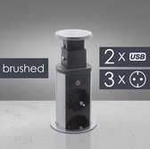 DELIGHT - Inbouw Pop-Up Tafelblad Stekkerdoos met 2X USB en 3 Stopcontacten - Zilver