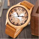 Houten horloge met leren band en paard