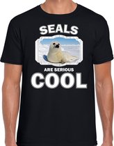 Dieren zeehonden t-shirt zwart heren - seals are serious cool shirt - cadeau t-shirt witte zeehond/ zeehonden liefhebber 2XL