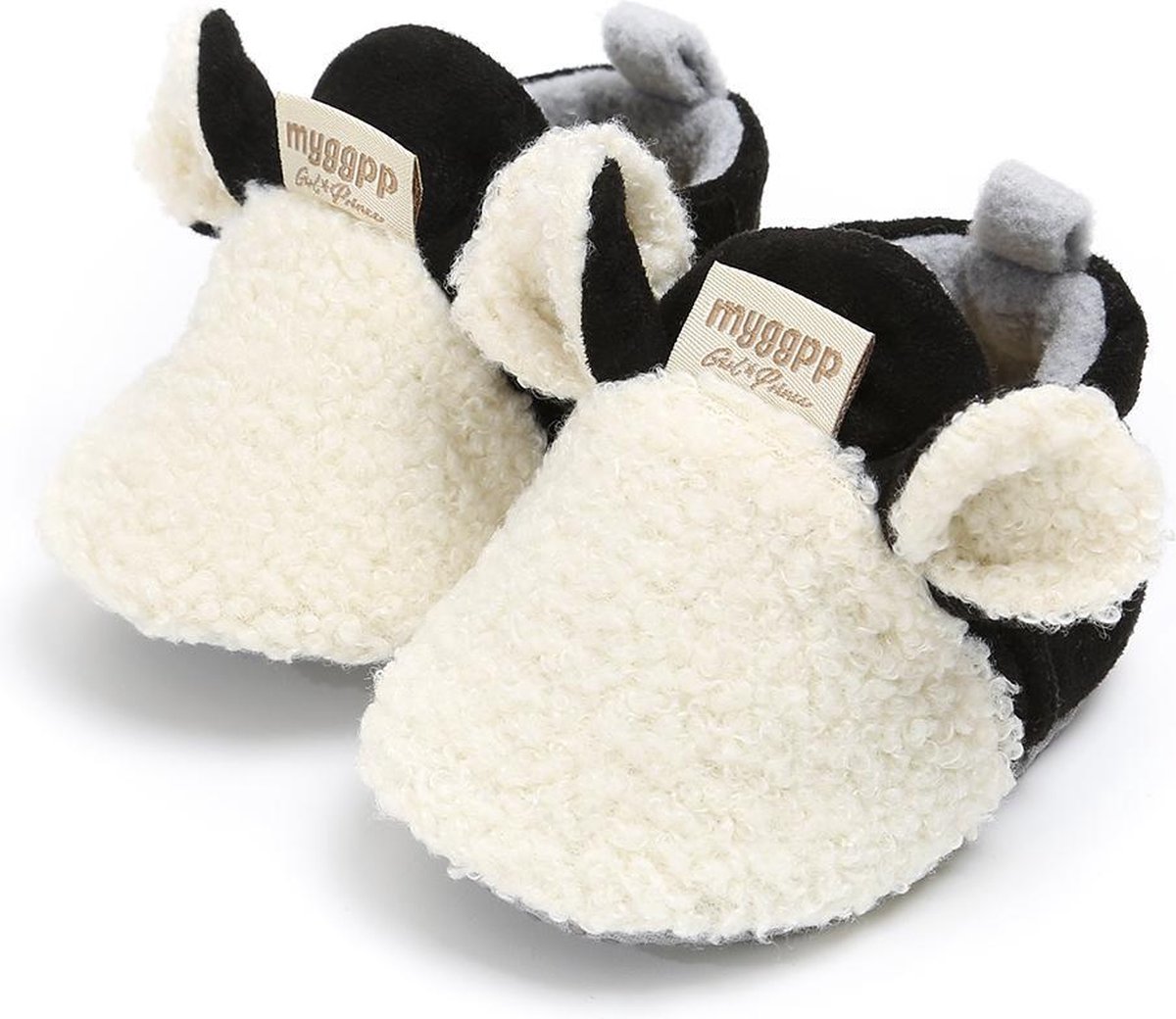 Schattige en slofje met anti slip zool zwart/wit 0-6 mnd/11 cm - slofjes voor je baby