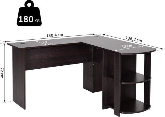 HOMCOM Hoekschrijftafel computertafel bureau hoekbureau zwart
