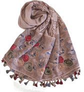Lichte dames sjaal geborduurd met rozen en kant |mode accessoire| cadeau voor haar