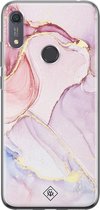 Huawei Y6 (2019) hoesje siliconen - Marmer roze paars | Huawei Y6 (2019) case | paars | TPU backcover transparant