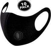 Mondkapje 10 pack wasbaar mondkapje met adem ventiel filter Neopreen/Scuba zeer goede kwaliteit, niet medisch mondmasker,zwart.