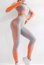 Sport set legging & crop shirt | grijs oranje | maat M