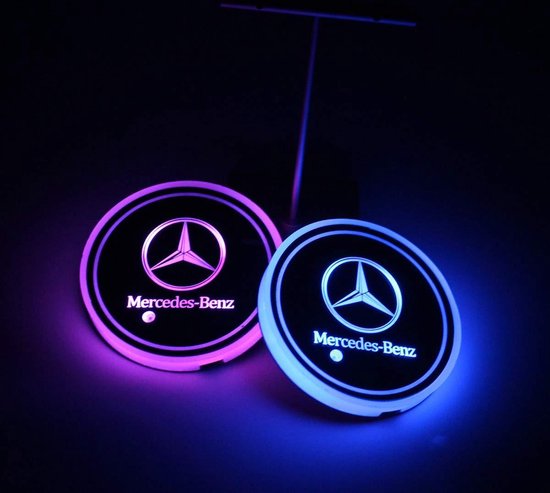 KINBEAR Porte-gobelet LED Voiture 7 Couleurs Porte-gobelet de Chargement USB Porte-Boisson Luminescence LED Lumière intérieure de Voiture Ambiance Lampe Décoration Lumière Mercedes Benz 
