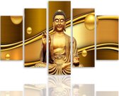 Schilderij , Boeddha in goud , Bruin geel , 4 maten , 5 luik , wanddecoratie , Premium print , XXL