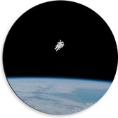 Dibond Wandcirkel - Astronaut in Ruimte - 50x50cm Foto op Aluminium Wandcirkel (met ophangsysteem)