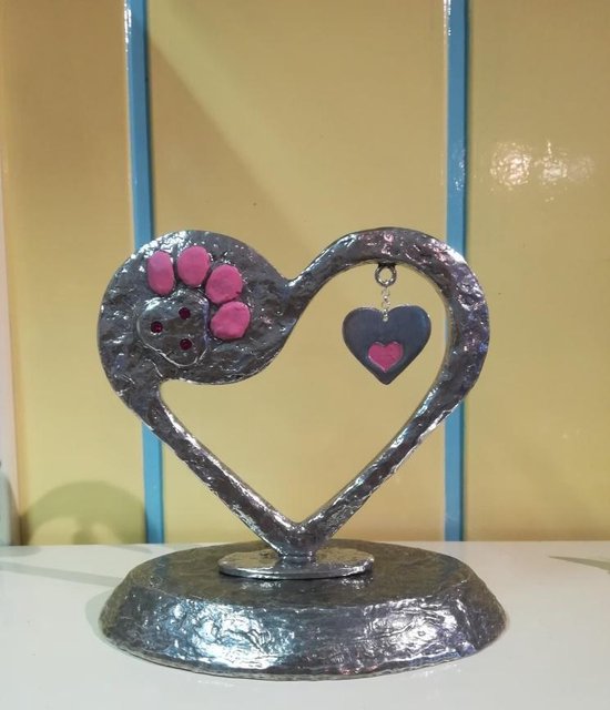 Urn hart poot roze met Swarovski steentjes