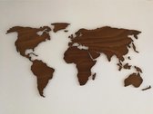 Paspartoet Houten wereldkaart zwevend op de muur - 180x90 cm - walnoot - houten wanddecoratie