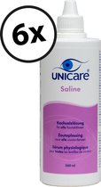 Unicare Saline zoutoplossing - 6 x 360 ml - zonder conserveermiddel - spoelvloeistof voor alle contactlenzen