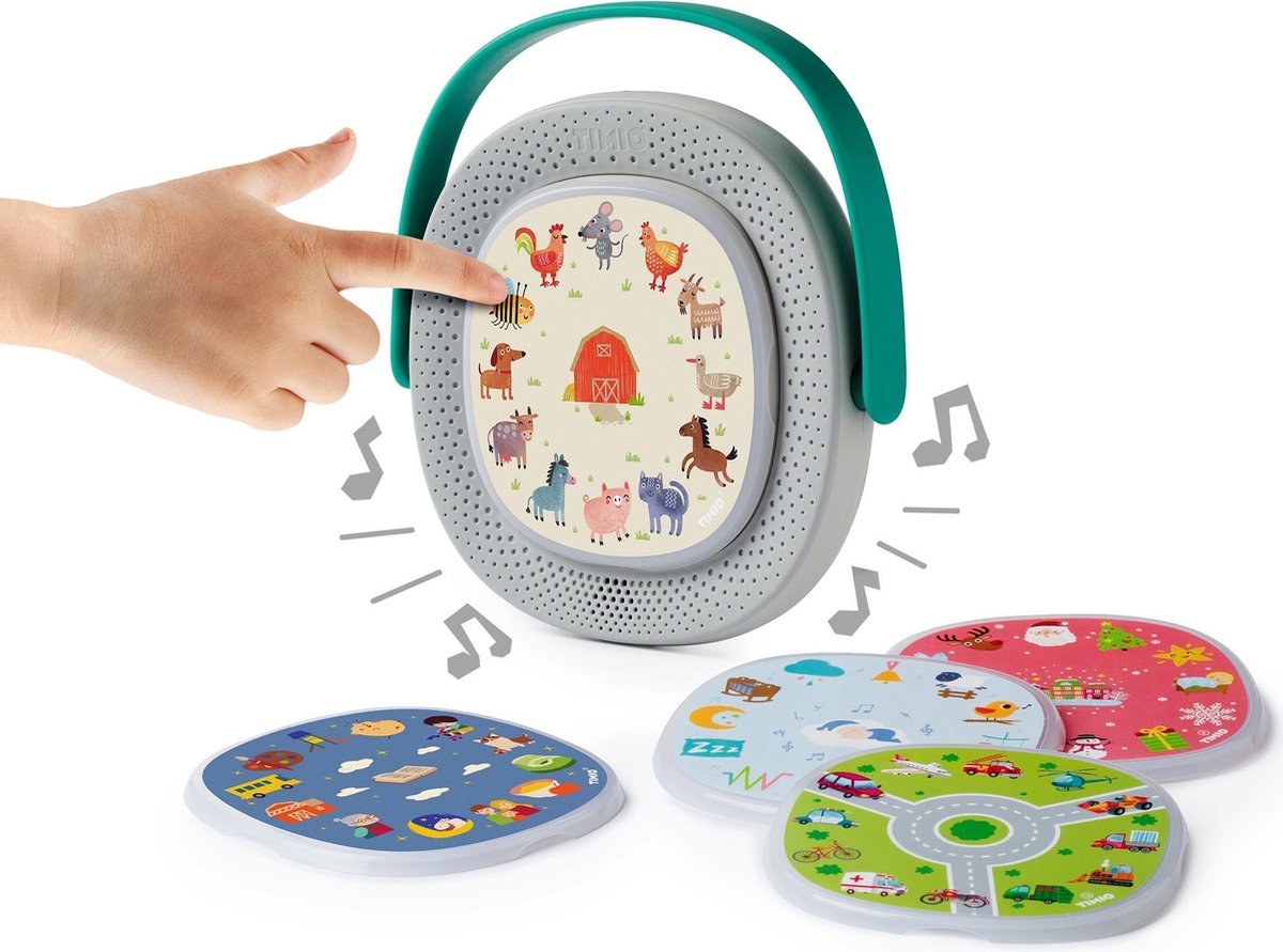TIMIO Educatieve audio- en muziekspeler met 5 disks voor het leren van woordjes, liedjes en verhalen