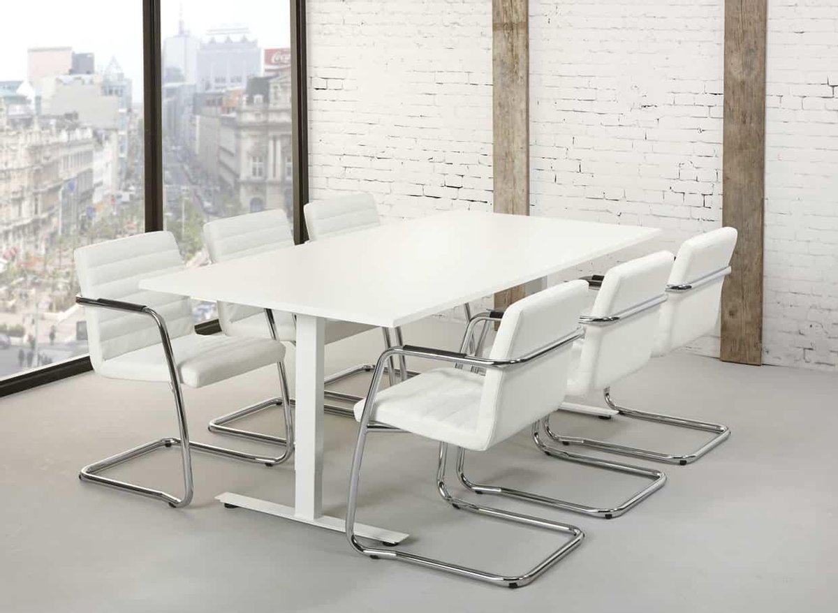 ABC Kantoormeubelen Rechthoekige vergadertafel Teez design 200x100cm bladkleur Licht Eiken framekleur Wit (RAL9010) Wit (RAL9010)/Licht Eiken