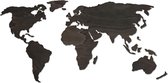 Paspartoet Houten wereldkaart zwevend op de muur - 180x90 cm - blackwash - houten wanddecoratie