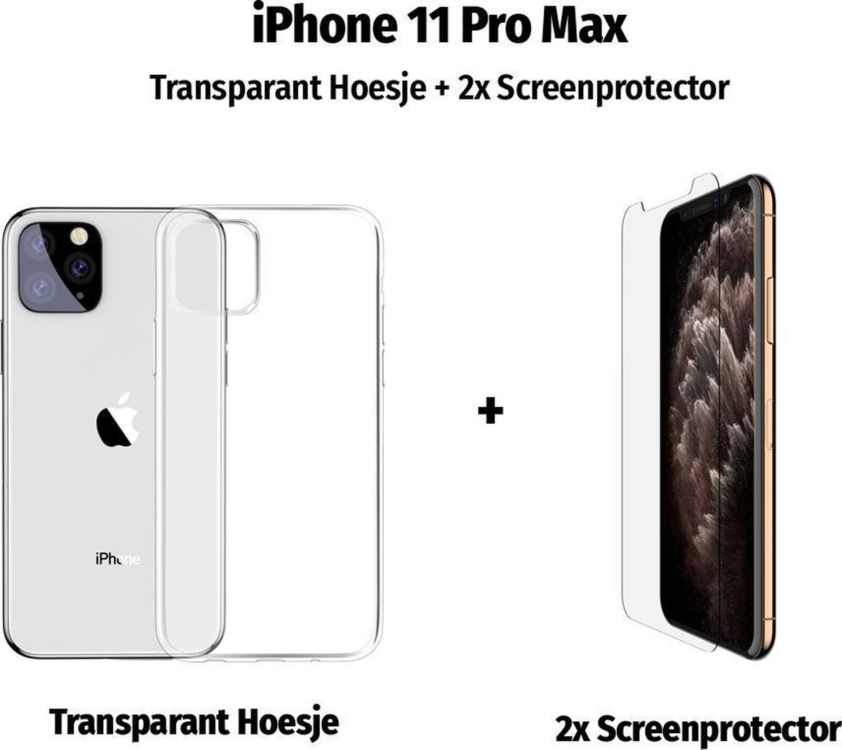 iPhone 11 Pro Max Hoesje Siliconen backcover + 2x Screenprotector