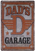 Wandbord – Dad’s Garage – Vaders garage – Pap – Papa - Vintage - Retro - Wanddecoratie – Reclame bord – Restaurant – Kroeg - Bar – Cafe - Horeca – Metal Sign - 20x30cm