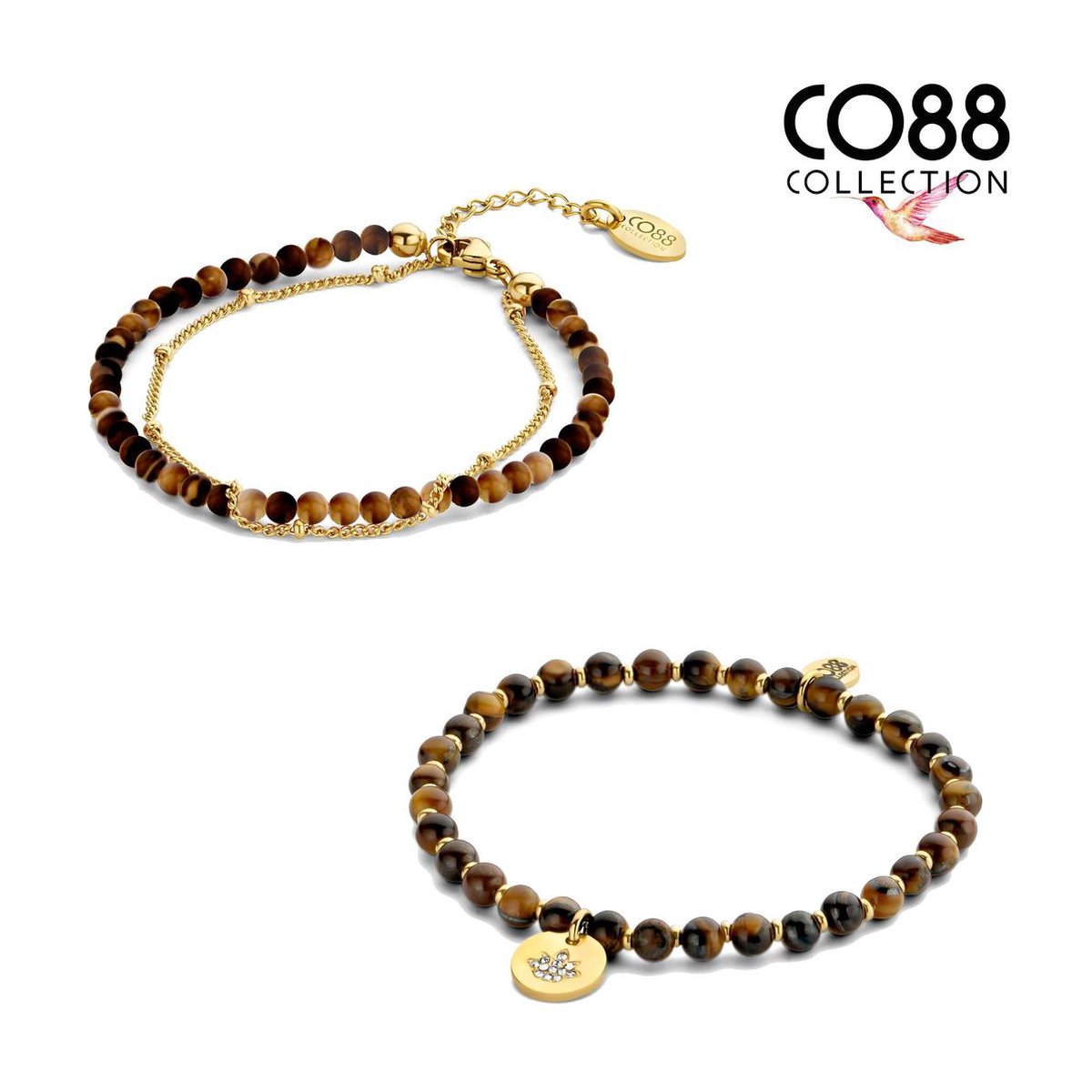 CO88 Collection 8CO SET073 Armband dames set 2 stuks - Bruin - Goudkleurig