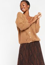 LOLALIZA Cardigan met decoratieve gaatjes - Camel - Maat L