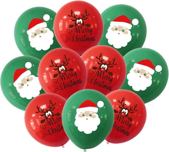 10 pièces Ballons de Noël - Père Noël rouge et vert - Joyeux Noël