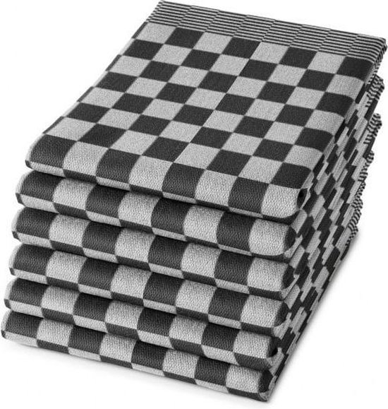 Homéé® Blokdoeken - Pompdoeken - Theedoeken zwart / wit - set 6 - 70x70cm | bol.com