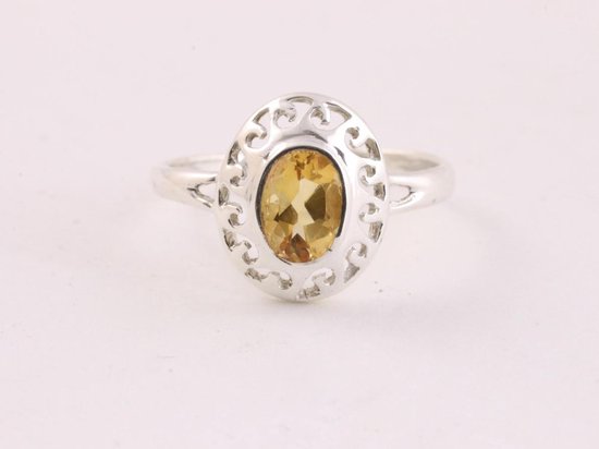 Bague fine en argent ajouré avec citrine - taille 17