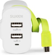 Sweex CH-026WH Lader 3-uitgangen 3 A 2x Usb / Micro-usb Wit/groen