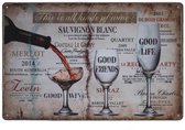 Wandbord – All kinds of wine – Wijn - Vintage - Retro - Wanddecoratie – Reclame bord – Restaurant – Kroeg - Bar – Cafe - Horeca – Metal Sign - 20x30cm