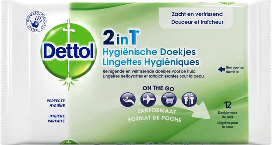 Dettol 2-in-1 Hygiënische Schoonmaakdoekjes - Zakformaat - 3 x 12 doekjes - Dettol