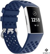 Siliconen Smartwatch bandje - Geschikt voor  Fitbit Charge 3 siliconen bandje met gaatjes - donkerblauw - Maat: S - Strap-it Horlogeband / Polsband / Armband