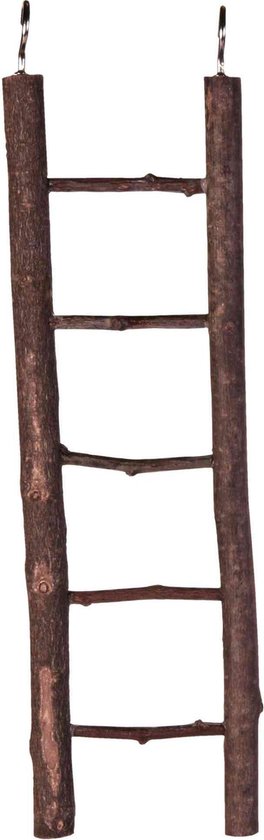 Vogelkooi accessoire houten ladder -  schorshout -  5 sporten - 26 cm