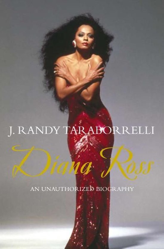 Boekhoes met Diana Ross in een rode, glinsterende jurk, handen gekruist.