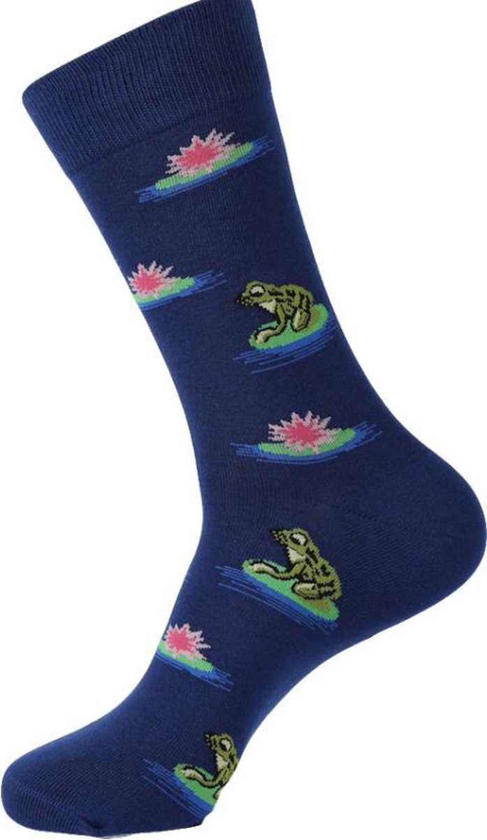 Sokken heren - blauw - print kikker - 40 - 46 - geschenk mannen - cadeau voor hem - gift - Kerst cadeau - verjaardagscadeau - Valentijnscadeau
