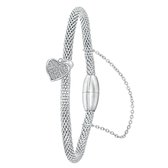 Lucardi Dames Armband mesh hart met kristal - Staal - Armband - Cadeau - 19 cm - Zilverkleurig