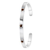 Lucardi - Dames Armband bangle met tiger eye stenen - Staal - Armband - Cadeau - Stijlvol - Zilverkleurig