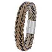 Urban Story - Stalen herenarmband gevlochten leer beige