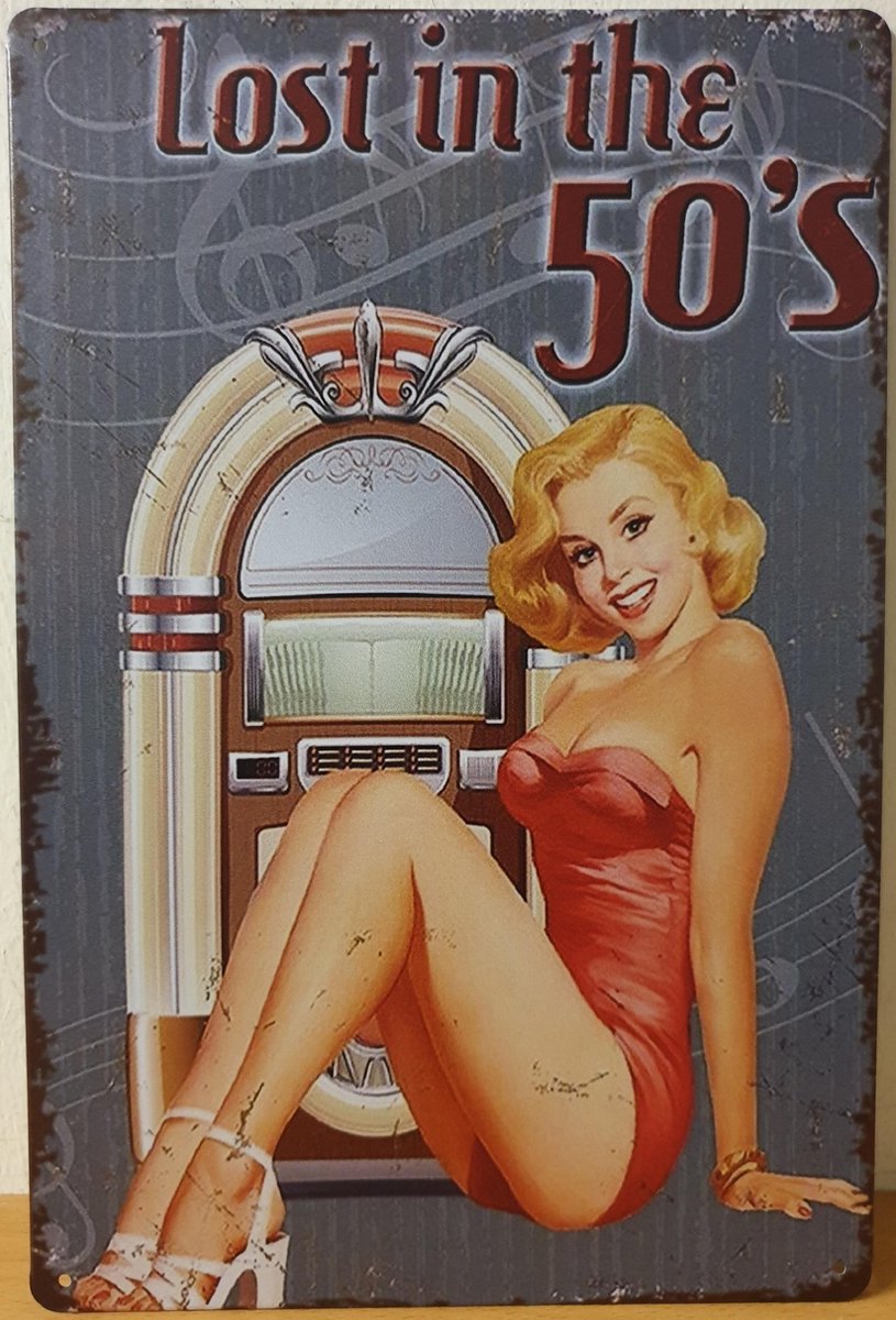 Lost in the Fifites Jukebox Reclamebord van metaal METALEN-WANDBORD - MUURPLAAT - VINTAGE - RETRO - HORECA- BORD-WANDDECORATIE -TEKSTBORD - DECORATIEBORD - RECLAMEPLAAT - WANDPLAAT - NOSTALGIE -CAFE- BAR -MANCAVE- KROEG- MAN CAVE