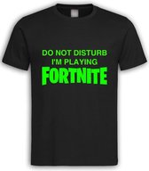 Zwart T shirt met Groene Tekst "do not disturb i'm playing Fortnite " ronde hals / Size XL